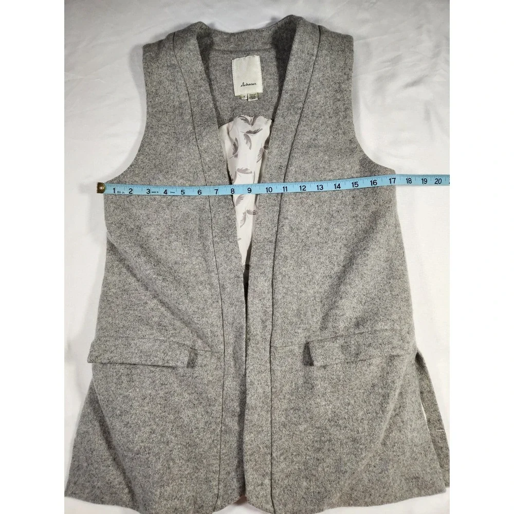 Elevenses Anthropologie Gray Wool Open Front Vest‎ Cardigan Size Small